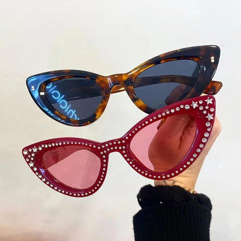 Винтажные Солнцезащитные очки с кристаллами Cat Eye, женские Солнцезащитные очки 2023, Новые Сексуальные Маленькие Солнцезащитные Очки Cat Eye, Оттенки очков со стразами, Oculos