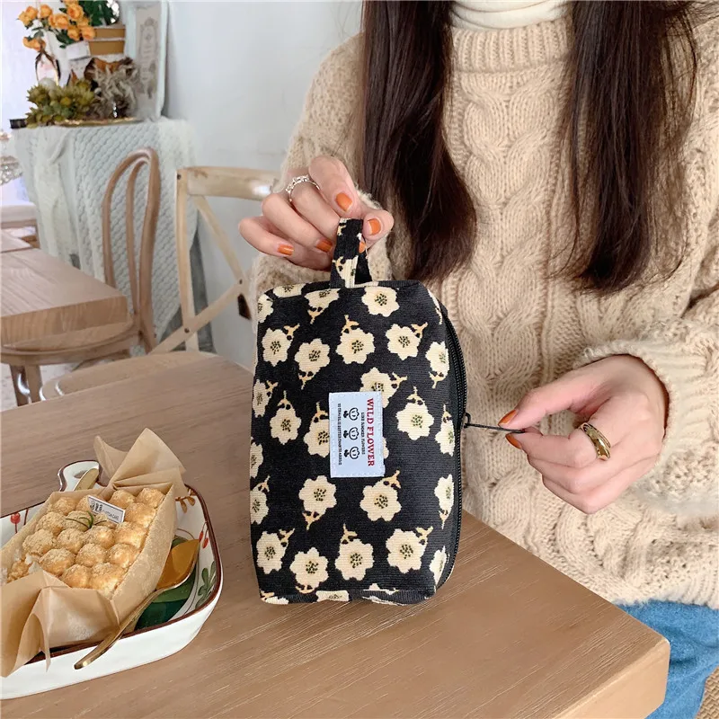 Пенал в стиле ретро, канцелярская сумка, кавайный цветочный пенал для девочек, студенческая сумка для карандашей, сумка-органайзер для косметики