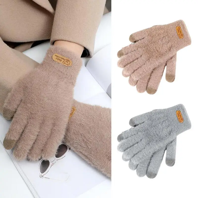 Женские зимние перчатки, теплые зимние перчатки для женщин, теплые перчатки с сенсорным экраном, Эластичная манжета, Ветрозащитная для вождения, бега в холодную погоду