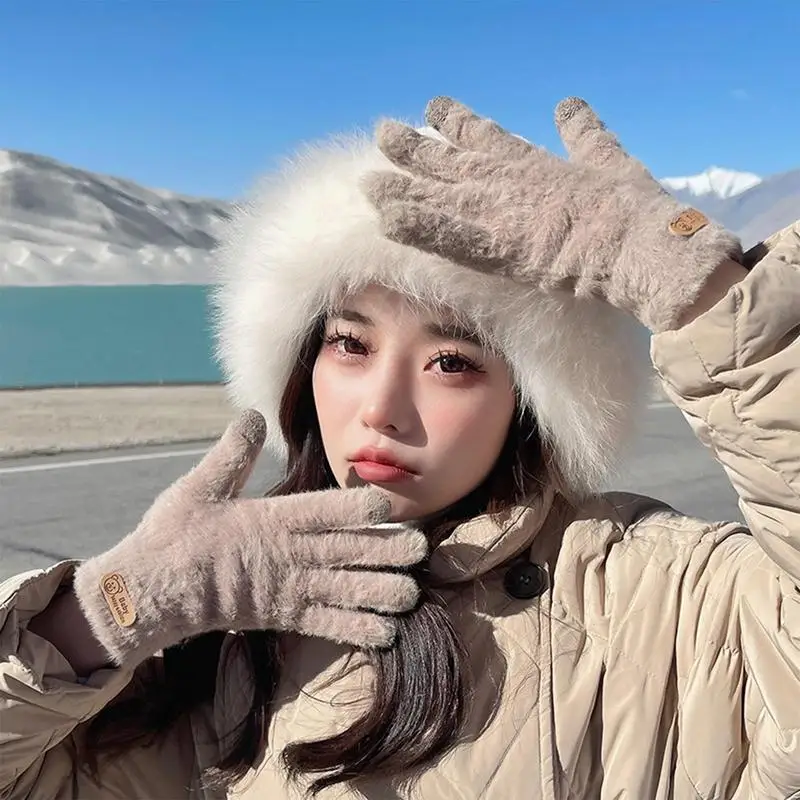 Женские зимние перчатки, теплые зимние перчатки для женщин, теплые перчатки с сенсорным экраном, Эластичная манжета, Ветрозащитная для вождения, бега в холодную погоду