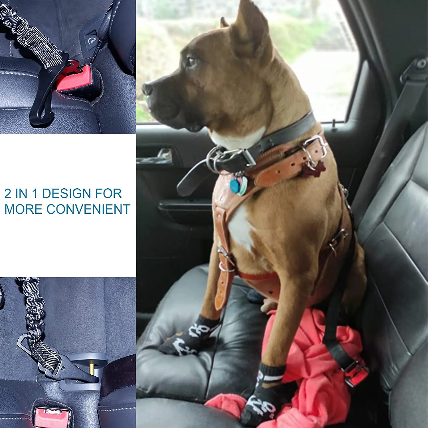 Ремень безопасности автомобиля для собак 3-в-1, поводок для собак, ремень безопасности автомобиля, Регулируемая амортизирующая эластичная светоотражающая веревка, автомобильная упряжь, товары для домашних животных