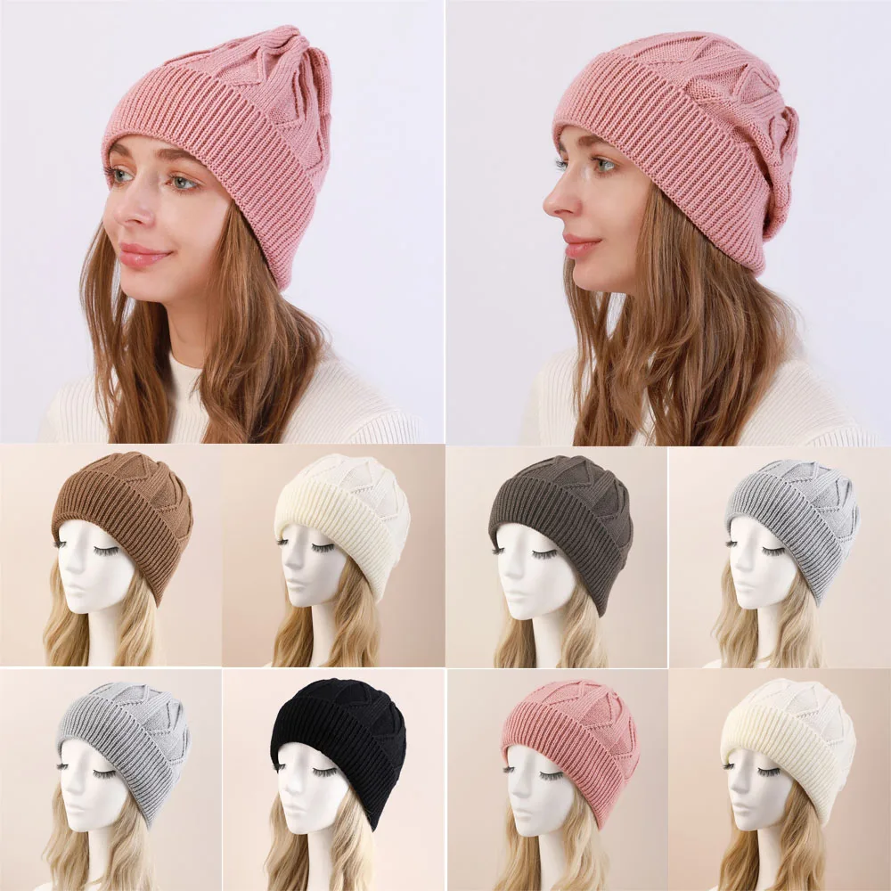 Осенне-зимняя вязаная шапка, Зимние шерстяные Теплые кепки, женская однотонная шапочка, Модные простые кепки с хеджированием, Мужская повседневная крутая шляпа