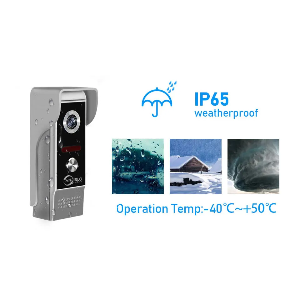Anjielosmart Видимый дверной звонок с разрешением 1.0MP Металлический наружный блок с дождевиком и функцией ночного видения Уровень защиты IP65