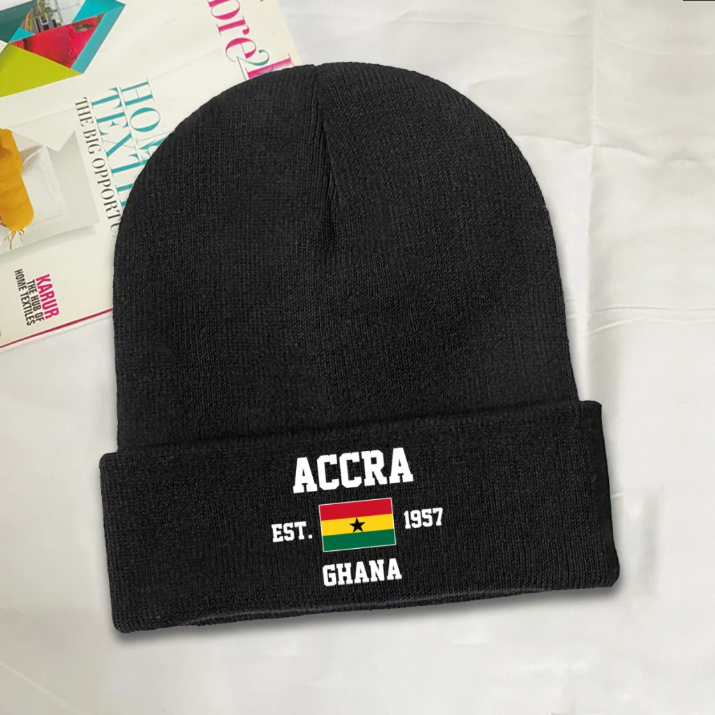 По СОСТОЯНИЮ на 1957 год, Гана, столица Аккры, Мужская Женская вязаная шапка Унисекс, зима-осень, шапочка-бини с принтом, теплый капор