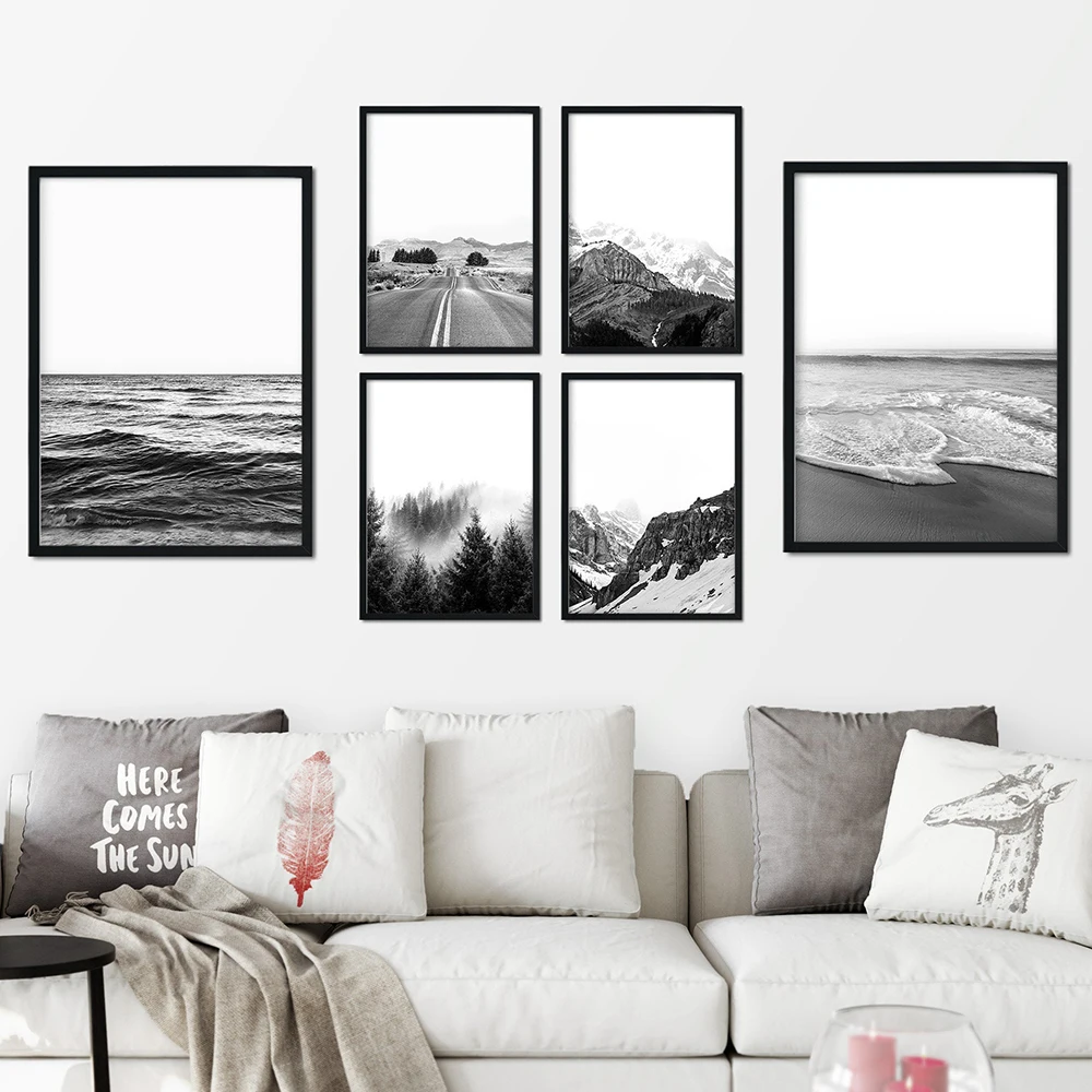 Черно-белые пляжные плакаты, печать на холсте в скандинавском стиле, картина 