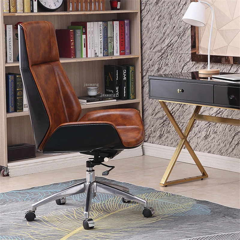 Деревянные офисные стулья с высокой спинкой, Кожаное компьютерное кресло для домашнего отдыха, мебель для спальни Nordic Luxury, Вращающееся игровое кресло