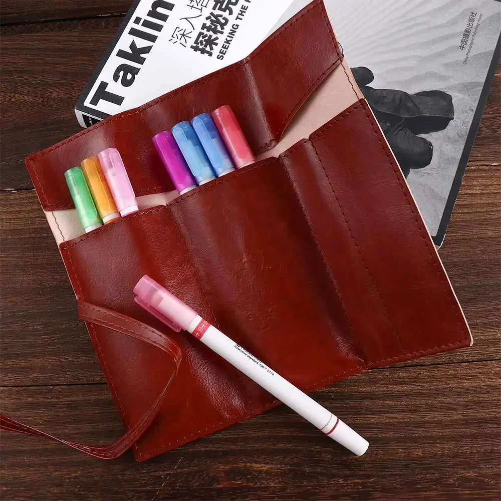 Органайзер для кистей для макияжа в стиле ретро для девочек, винтажный пенал из искусственной кожи, сумка для рулонных ручек, косметичка, сумки для рулонных карандашей