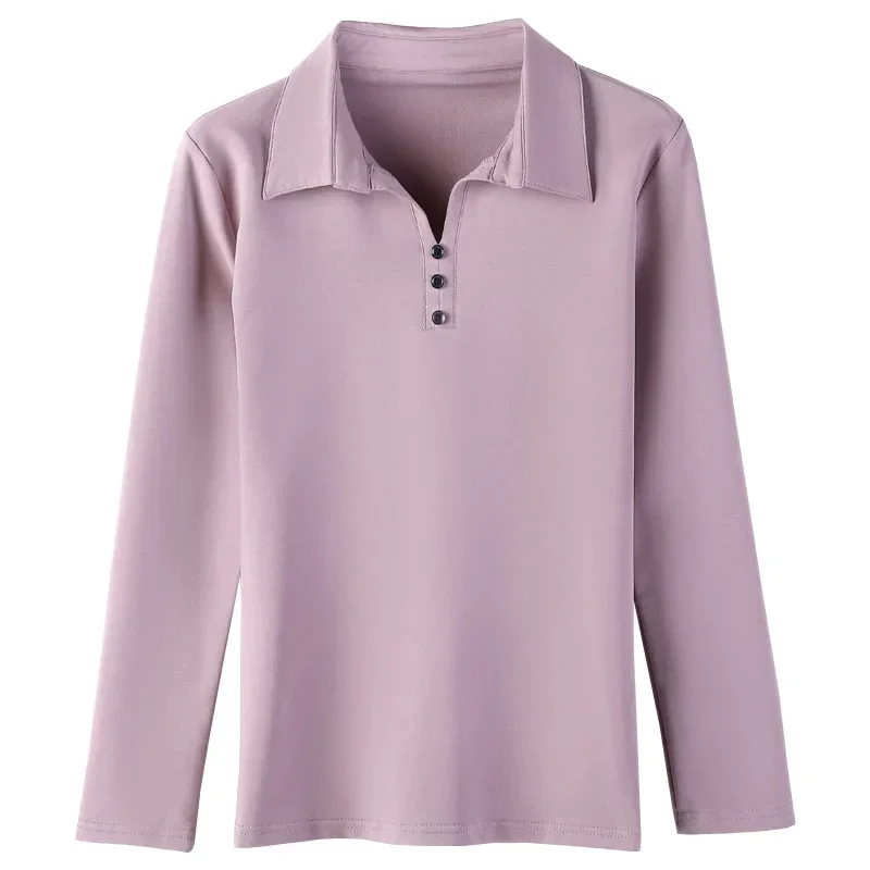 Простая верхняя футболка с воротником-поло с длинными рукавами, женская базовая рубашка, весна и лето, новое облегающее шоу, чистый цвет gray22