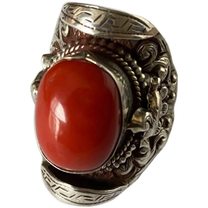 Новое мужское кольцо с геометрической формой из южного красного турмалина в этническом стиле, регулируемое грубое и властное ювелирное изделие высокого класса