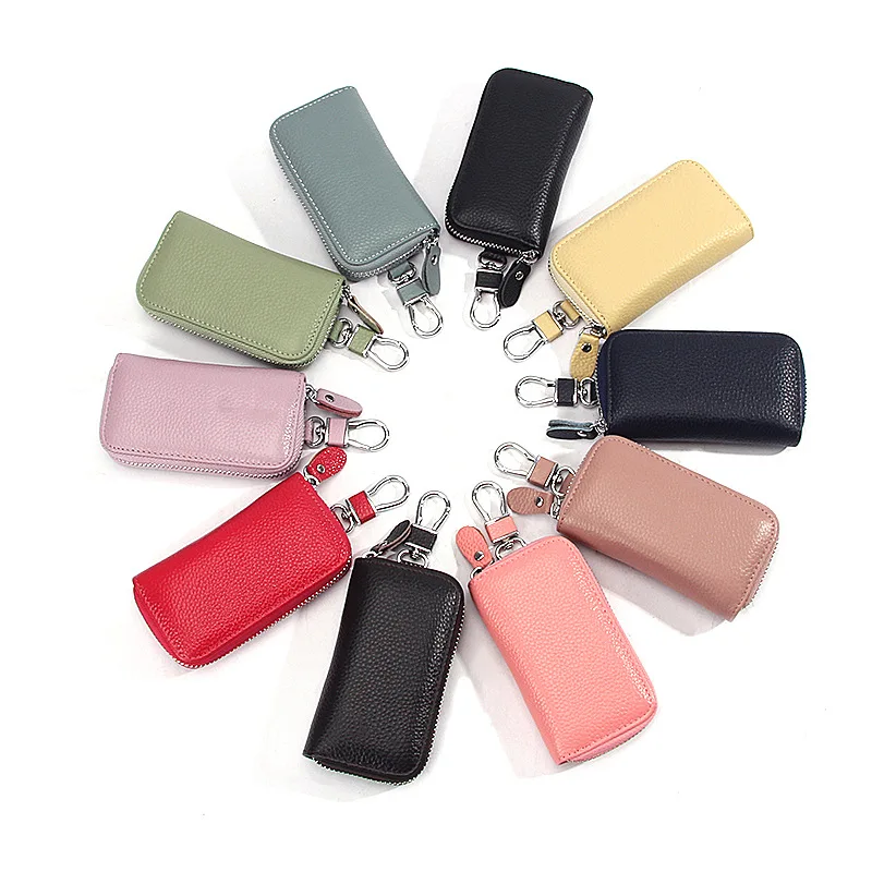 Минималистичный кожаный кошелек-брелок с RFID-блокировкой, держатель для автомобильных ключей, сумка-органайзер, поясная сумка на молнии, ключница, сумки для ключей