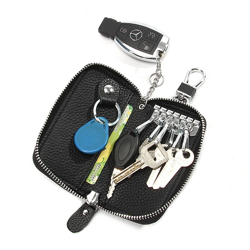 Минималистичный кожаный кошелек-брелок с RFID-блокировкой, держатель для автомобильных ключей, сумка-органайзер, поясная сумка на молнии, ключница, сумки для ключей