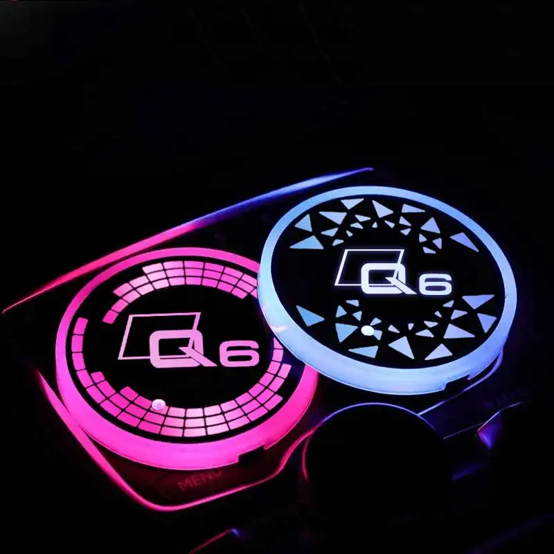 Автомобильный Логотип Cupmat Ambience Lights Аксессуары для Значка Audi Q6 Auto Luminous Water Cup Coaster 7 Красочных Светодиодных Атмосферных Ламп