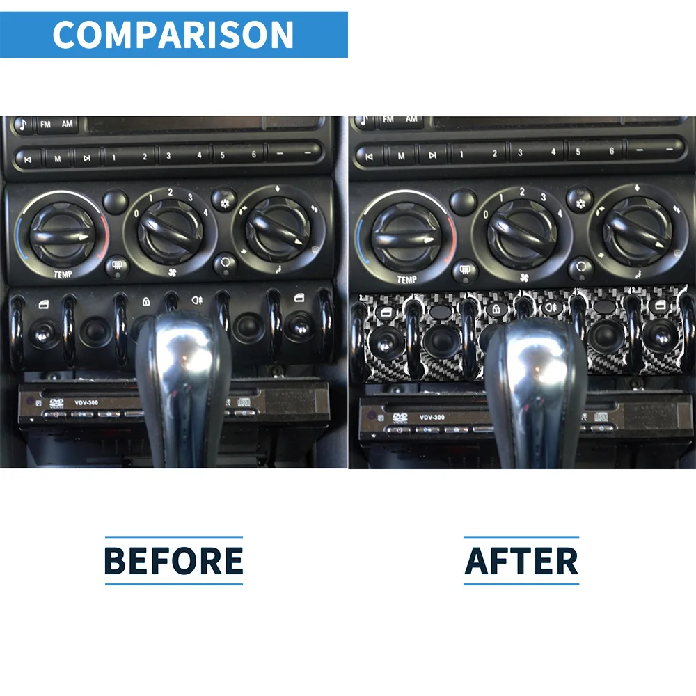 Для Mini Cooper 2002-2004, автомобильная центральная панель управления из настоящего углеродного волокна, кнопка, декоративная наклейка, Автомодифицированные аксессуары