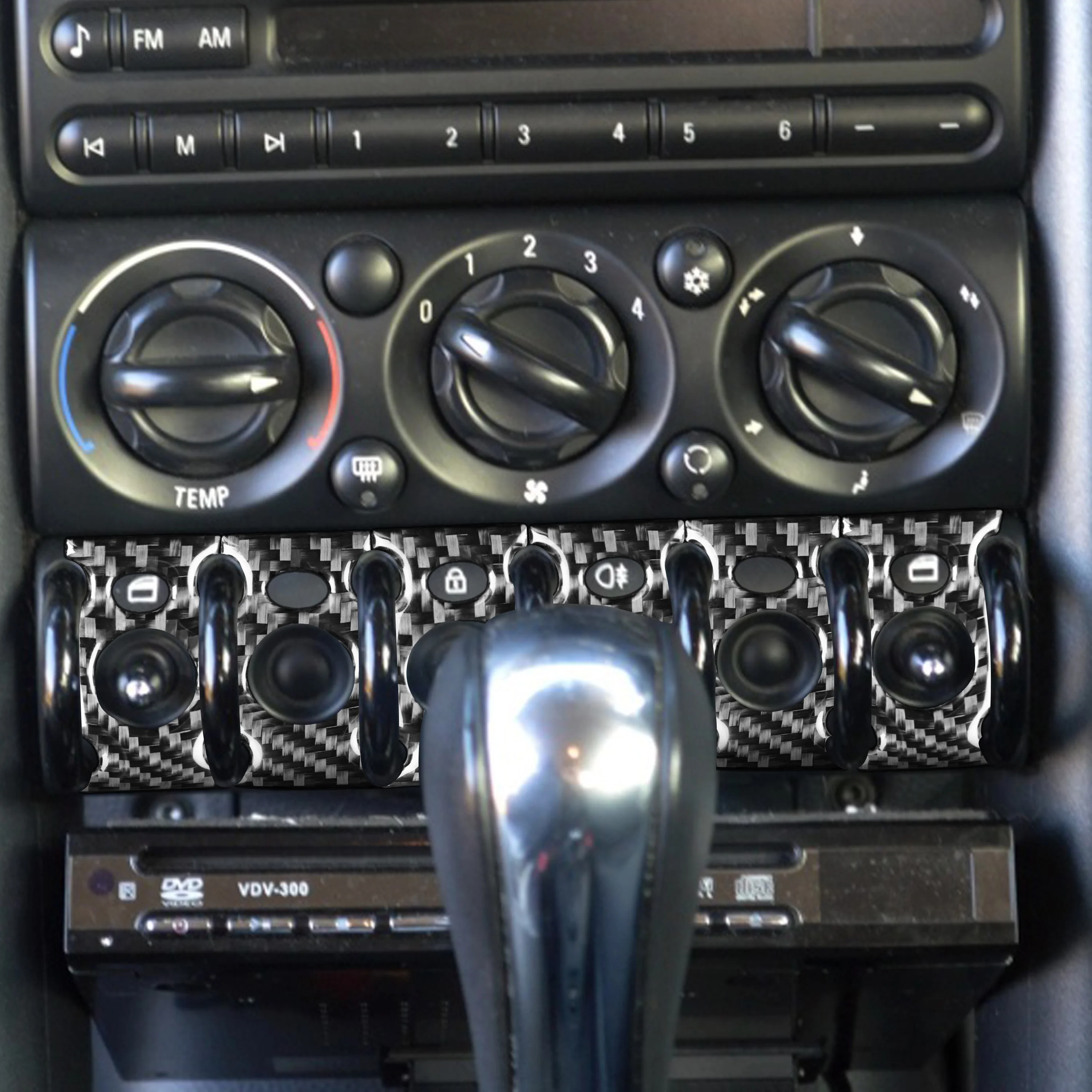 Для Mini Cooper 2002-2004, автомобильная центральная панель управления из настоящего углеродного волокна, кнопка, декоративная наклейка, Автомодифицированные аксессуары