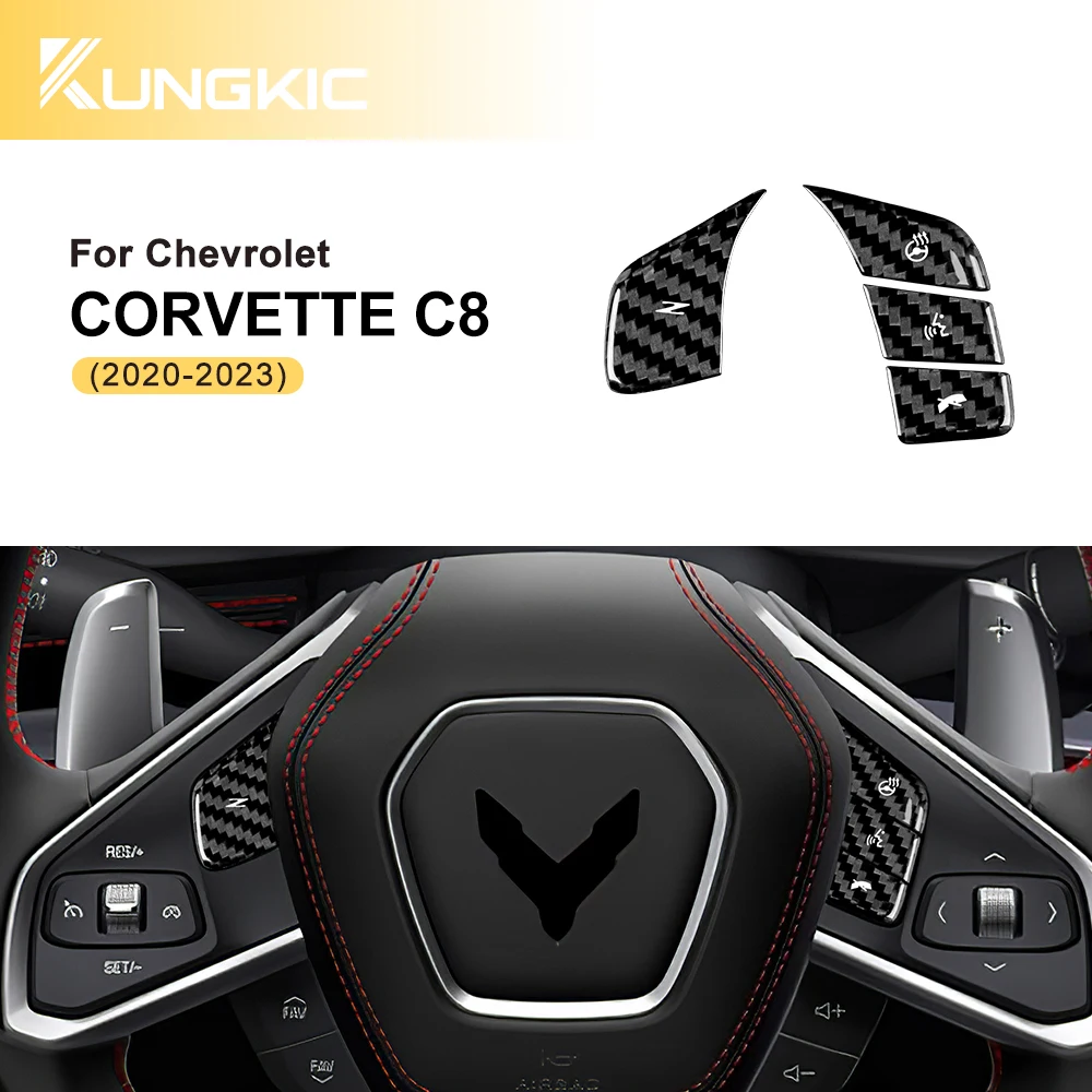 Настоящий Жесткий Чехол Из Углеродного Волокна Для Chevrolet Corvette C8 2020 2021 2022 2023 Наклейка На Кнопку Рулевого Колеса Внутренняя Отделка